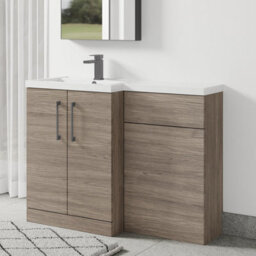Balterley Left-Hand Bathroom Vanity And Wc Unit Combination With Basin - 1100mm - Woodgrain Mid Oak With Brushed Pewter Handles - thumbnail 4