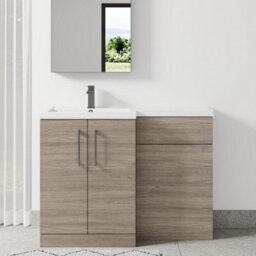 Balterley Left-Hand Bathroom Vanity And Wc Unit Combination With Basin - 1100mm - Woodgrain Mid Oak With Brushed Pewter Handles - thumbnail 2