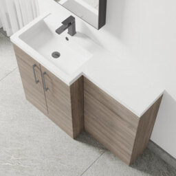 Balterley Left-Hand Bathroom Vanity And Wc Unit Combination With Basin - 1100mm - Woodgrain Mid Oak With Brushed Pewter Handles - thumbnail 3