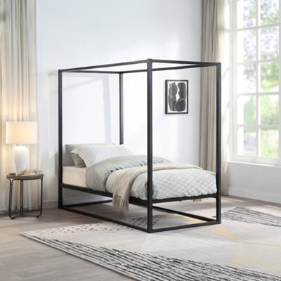SlumberWorx Ashwell Modern Four 4 Poster Black Single Metal Bed Frame - image 1