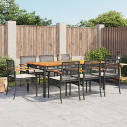 Walplus 9 Piece Garden Outdoor Dining Set Suitable For Backyard, Patio With Cushions Black Poly Rattan - thumbnail 1