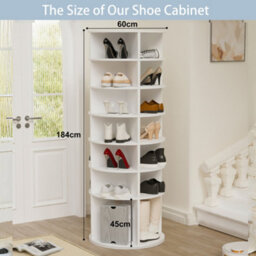 Abrihome 7-Tier Rotating Shoe Rack Tower, Spinning Storage Organiser, Freestanding High-Bottom Design, Holds 28 Pairs, White - thumbnail 6