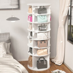 Abrihome 7-Tier Rotating Shoe Rack Tower, Spinning Storage Organiser, Freestanding High-Bottom Design, Holds 28 Pairs, White - thumbnail 8