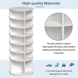 Abrihome 7-Tier Rotating Shoe Rack Tower, Spinning Storage Organiser, Freestanding High-Bottom Design, Holds 28 Pairs, White - thumbnail 3