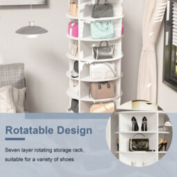 Abrihome 7-Tier Rotating Shoe Rack Tower, Spinning Storage Organiser, Freestanding High-Bottom Design, Holds 28 Pairs, White - thumbnail 4