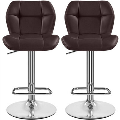 Brown Modern Faux Leather Swivel Bar Chair Adjustable Bar Stool With Backrest, 2Pcs - image 1