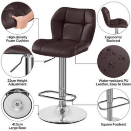 Brown Modern Faux Leather Swivel Bar Chair Adjustable Bar Stool With Backrest, 2Pcs - thumbnail 5