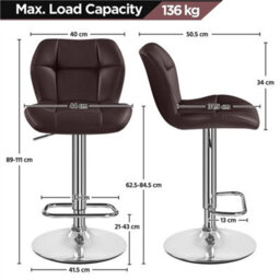Brown Modern Faux Leather Swivel Bar Chair Adjustable Bar Stool With Backrest, 2Pcs - thumbnail 2
