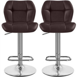 Brown Modern Faux Leather Swivel Bar Chair Adjustable Bar Stool With Backrest, 2Pcs - thumbnail 1