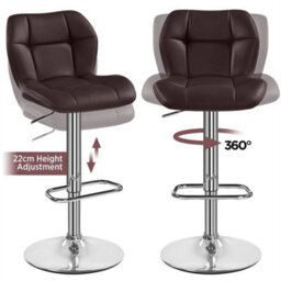 Brown Modern Faux Leather Swivel Bar Chair Adjustable Bar Stool With Backrest, 2Pcs - thumbnail 4