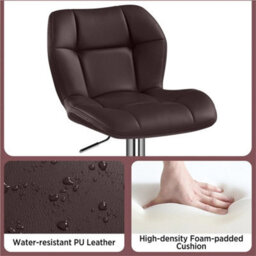 Brown Modern Faux Leather Swivel Bar Chair Adjustable Bar Stool With Backrest, 2Pcs - thumbnail 3
