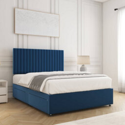Bsspoke Brooke Divan Bed Set Blue Velvet With 24Inch Panel Headboard & Mattress & 2 Drawers Same Side 3Ft 4Ft 4Ft6 5Ft 6Ft - thumbnail 3
