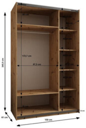 Arte Luxurious Trosa Iv Sliding Door Wardrobe H2450mm W1500mm D640mm Mirrored Doors, Six Shelves, Hanging Rail, Cashmere Finish - thumbnail 3