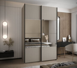 Arte Luxurious Trosa Iv Sliding Door Wardrobe H2450mm W1500mm D640mm Mirrored Doors, Six Shelves, Hanging Rail, Cashmere Finish - thumbnail 2