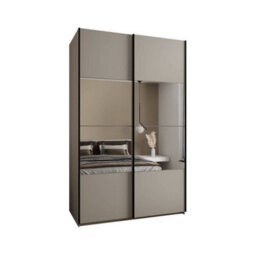 Arte Luxurious Trosa Iv Sliding Door Wardrobe H2450mm W1500mm D640mm Mirrored Doors, Six Shelves, Hanging Rail, Cashmere Finish - thumbnail 1