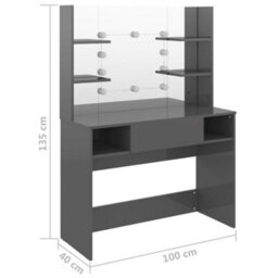 Berkfield Makeup Table With Led Lights 100X40X135 Cm Mdf Shining Grey - thumbnail 6