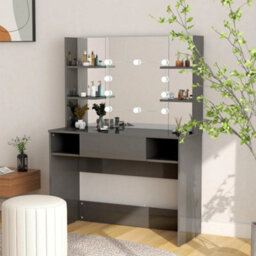 Berkfield Makeup Table With Led Lights 100X40X135 Cm Mdf Shining Grey - thumbnail 1