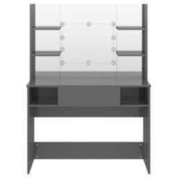 Berkfield Makeup Table With Led Lights 100X40X135 Cm Mdf Shining Grey - thumbnail 3