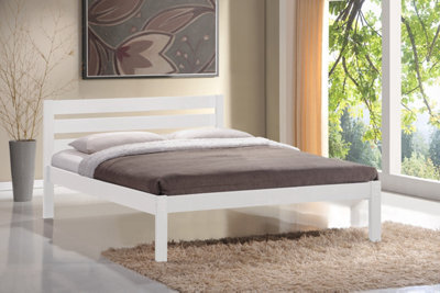 Save On Goods UK 4Ft6 Double White Wood Wooden Bed Frame.low Foot End, Shaker Style, Horizontal Top Rail. - image 1