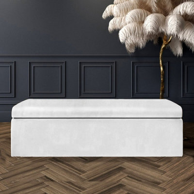 137Cm Large Plain Safar Storage Ottoman Box, White Plush Velvet Upholstered Deep Storage Ottoman End Of Bed Bench - image 1