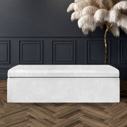 137Cm Large Plain Safar Storage Ottoman Box, White Plush Velvet Upholstered Deep Storage Ottoman End Of Bed Bench