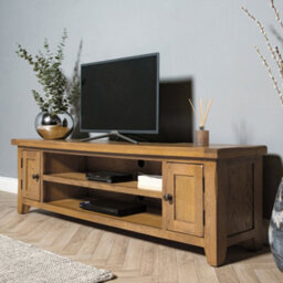 Elm Home And Garden Large Rustic Oak Wooden Tv Video Media Unit Stand 50Cm High X 180Cm Wide X 37Cm Deep Fully Assemblede - thumbnail 8