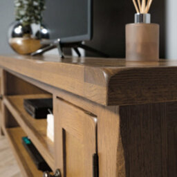 Elm Home And Garden Large Rustic Oak Wooden Tv Video Media Unit Stand 50Cm High X 180Cm Wide X 37Cm Deep Fully Assemblede - thumbnail 5
