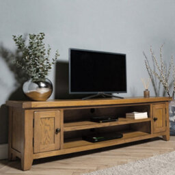 Elm Home And Garden Large Rustic Oak Wooden Tv Video Media Unit Stand 50Cm High X 180Cm Wide X 37Cm Deep Fully Assemblede - thumbnail 7