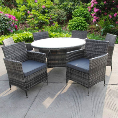 UK Leisure World Bistro 6 Six Seater Dining Rattan Wicker Garden Dining Outdoor Table And Chairs Furniture Patio Grey - image 1