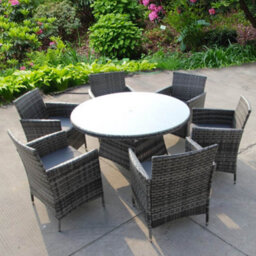 UK Leisure World Bistro 6 Six Seater Dining  Rattan Wicker Garden Dining Outdoor Table And Chairs Furniture Patio Grey - thumbnail 4