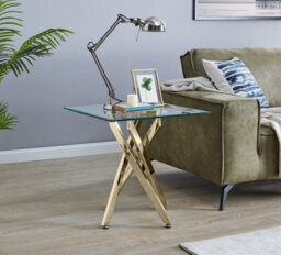 Furniturebox Leonardo Square Glass Side End Bedside Table With Gold Metal Angled Starburst Legs For Modern Living Room Or Bedroom - thumbnail 2