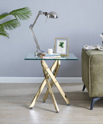 Furniturebox Leonardo Square Glass Side End Bedside Table With Gold Metal Angled Starburst Legs For Modern Living Room Or Bedroom