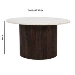 Wyld Haus Alabama Ribbed Mango Wood Coffee Table With Marble Top, 800mm Round - thumbnail 4