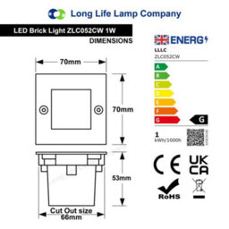 Long Life Lamps Company Mini Led Brick Light Outdoor Step Wall Light 70mm Square Ip54 Cool White Zlc052Cw - thumbnail 2