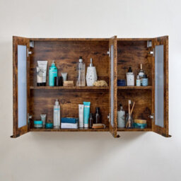 Homestylestore 900 X 650mm Dark Oak Wall Mounted Mirrored Door Bathroom Cabinet And Aged Gold Finger Pull Handles - thumbnail 2