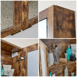 Homestylestore 900 X 650mm Dark Oak Wall Mounted Mirrored Door Bathroom Cabinet And Aged Gold Finger Pull Handles - thumbnail 3