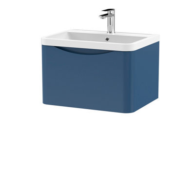 Balterley Dunwood Wall Hung 1 Drawer Bathroom Vanity Unit & Polymarble Basin, Satin Blue, 550mm - image 1