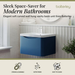 Balterley Dunwood Wall Hung 1 Drawer Bathroom Vanity Unit & Polymarble Basin, Satin Blue, 550mm - thumbnail 3