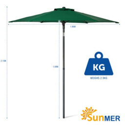 Sunmer 2M Push-Up Garden Parasol Sun Shading Umbrella With Tilt, Water Repellent Polyester, Powder-Coated Steel Frame - Green - thumbnail 7