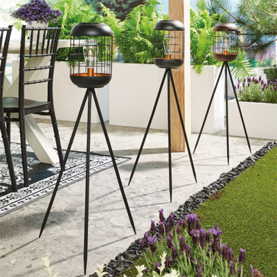 Netagon Garden Outdoor Solar Powered Led Black & Copper Tripod Lamp Light - image 1