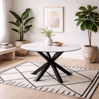 Wyld Haus Perth 119Cm Round White Ceramic Dining Table With Black Metal Legs - image 1