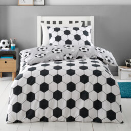 Catherine Lansfield Brushed Cotton Football Stars Reversible Duvet Cover Set With Pillowcases Grey - thumbnail 2