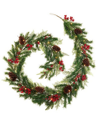 WeRChristmas 9 Ft Pre-Lit Artificial Christmas Garland With Pinecones And Red Berries, 50 Warm White Leds - image 1