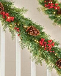 WeRChristmas 9 Ft Pre-Lit Artificial Christmas Garland With Pinecones And Red Berries, 50 Warm White Leds - thumbnail 2