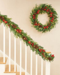 WeRChristmas 9 Ft Pre-Lit Artificial Christmas Garland With Pinecones And Red Berries, 50 Warm White Leds - thumbnail 3