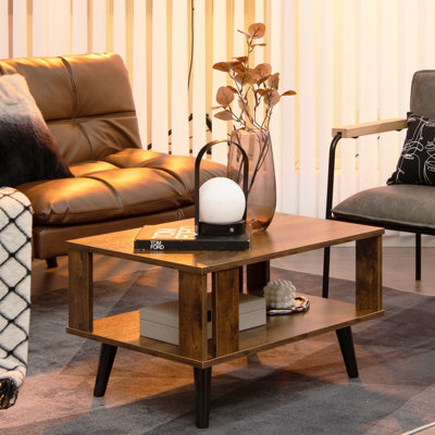 Costway Industrial Coffee Table 2-Tier Wooden Center Table Small Side Table Living Room - image 1