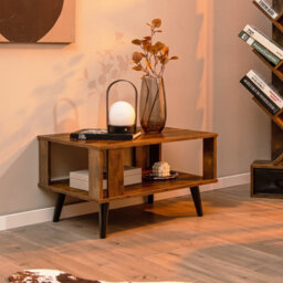Costway Industrial Coffee Table 2-Tier Wooden Center Table Small Side Table Living Room - thumbnail 4