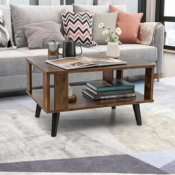 Costway Industrial Coffee Table 2-Tier Wooden Center Table Small Side Table Living Room - thumbnail 5