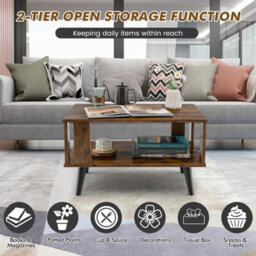 Costway Industrial Coffee Table 2-Tier Wooden Center Table Small Side Table Living Room - thumbnail 6