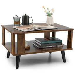 Costway Industrial Coffee Table 2-Tier Wooden Center Table Small Side Table Living Room - thumbnail 2